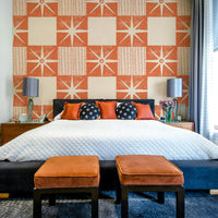 Geometric quilt block wallpaper with retro salmon color

