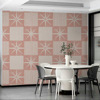 Retro quilt block inspired minimalist wallpaper in pink

