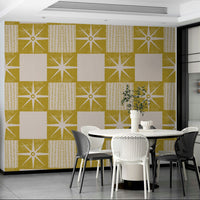 Mid-century modern starburst pattern wallpaper mustard

