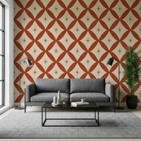 Retro-style geometric wallpaper with repeating tile diamonds and subtle star accents.
