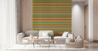 Retro striped wall mural, cheerful color palette, unique decorative accent.