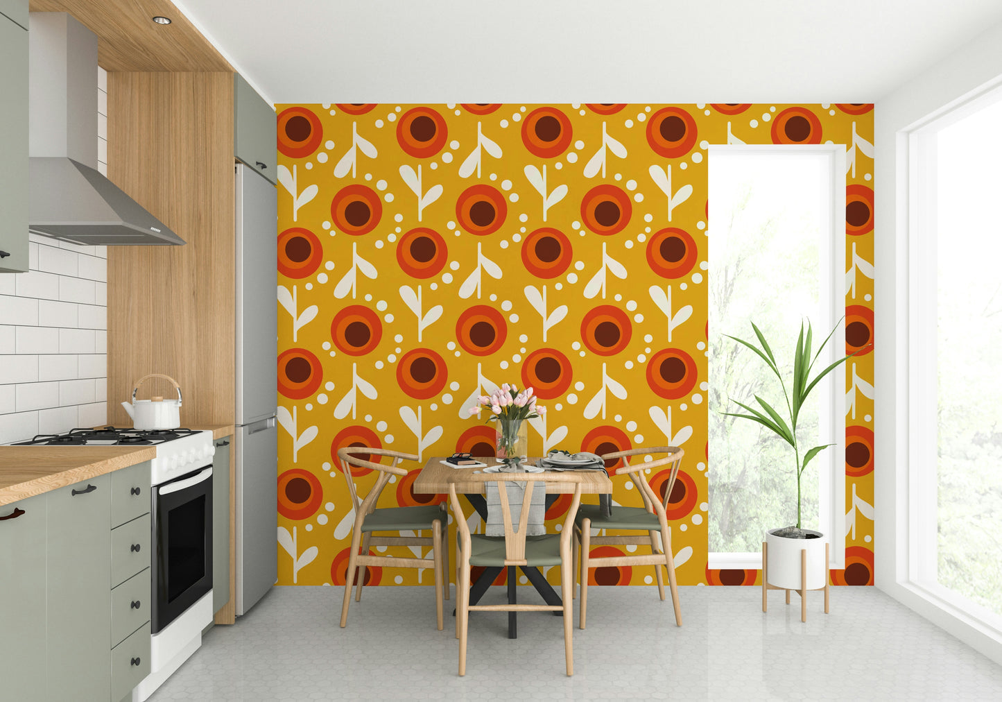 70s inspired floral wallpaper for decor

