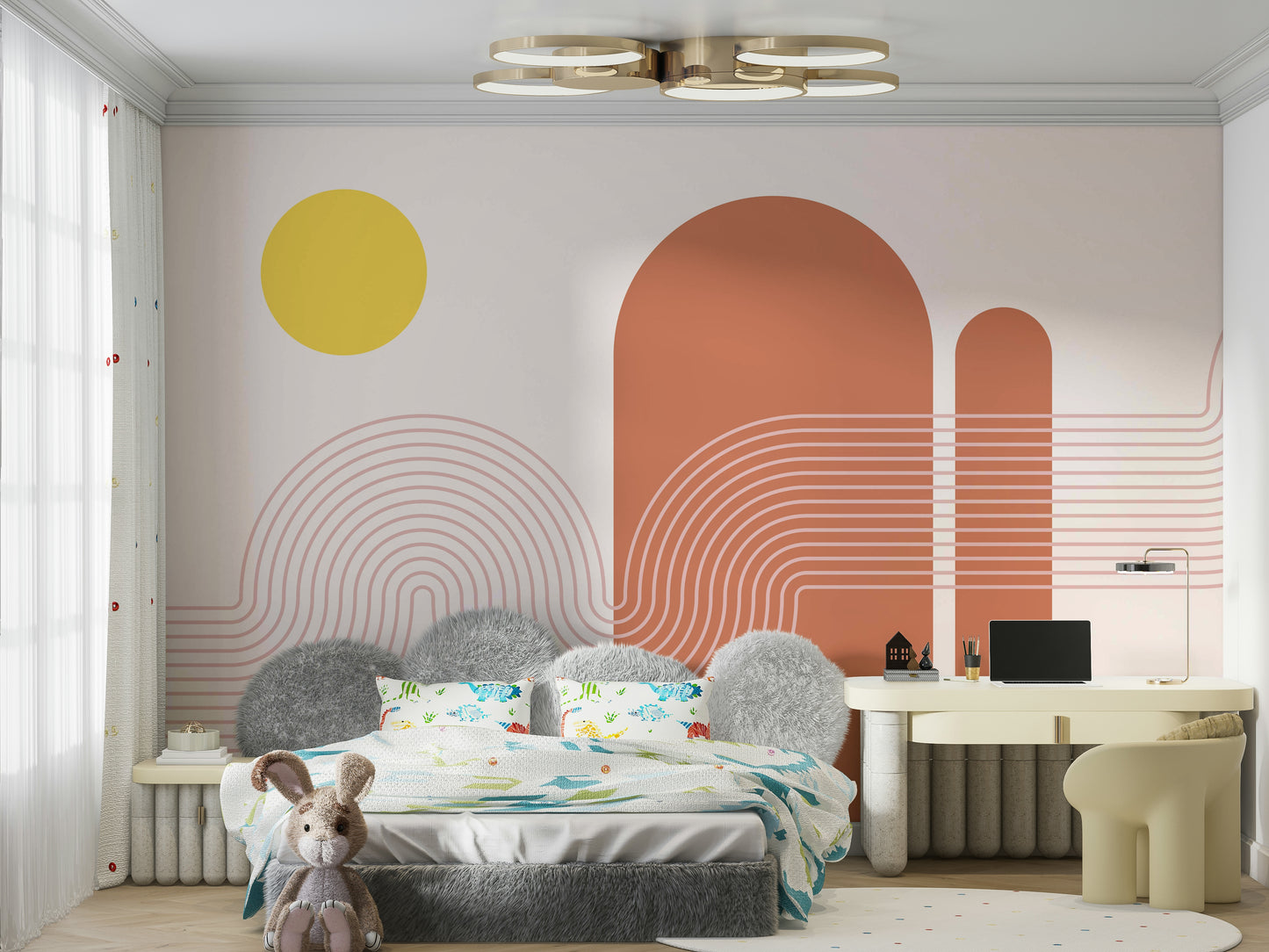 Warm retro sunset mural for living spaces