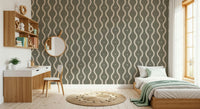 Textured fabric look Retro Rhythm Taupe wall covering minimalist serpentine pattern