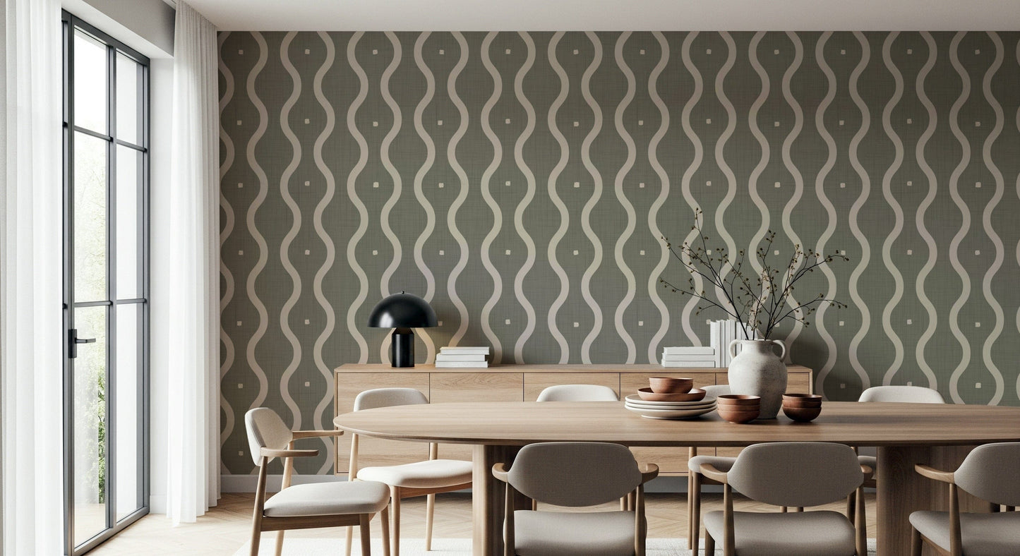 Retro Rhythm Taupe self adhesive mural soothing wavy rhythm taupe background