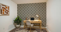 Retro Rhythm Taupe custom wallpaper unique geometric wave pattern living room