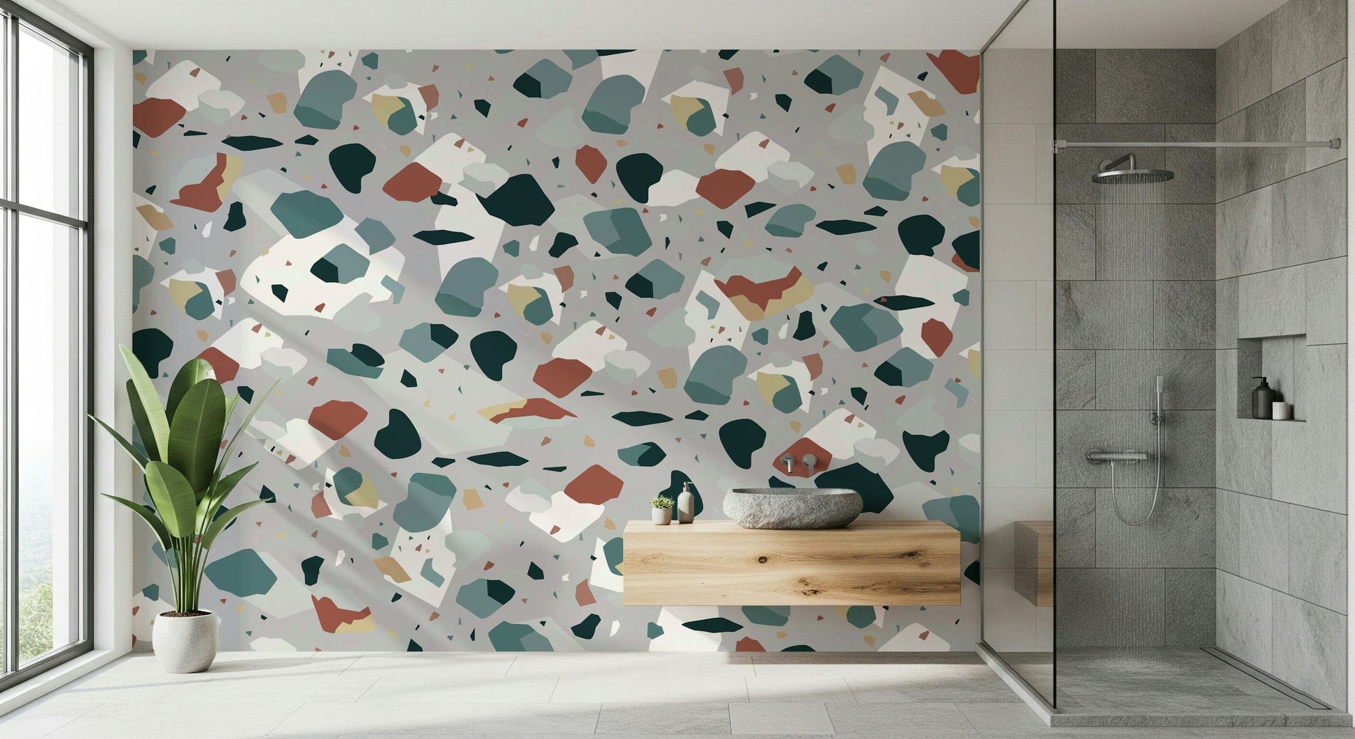 An artistic minimalist form mural for home decor.