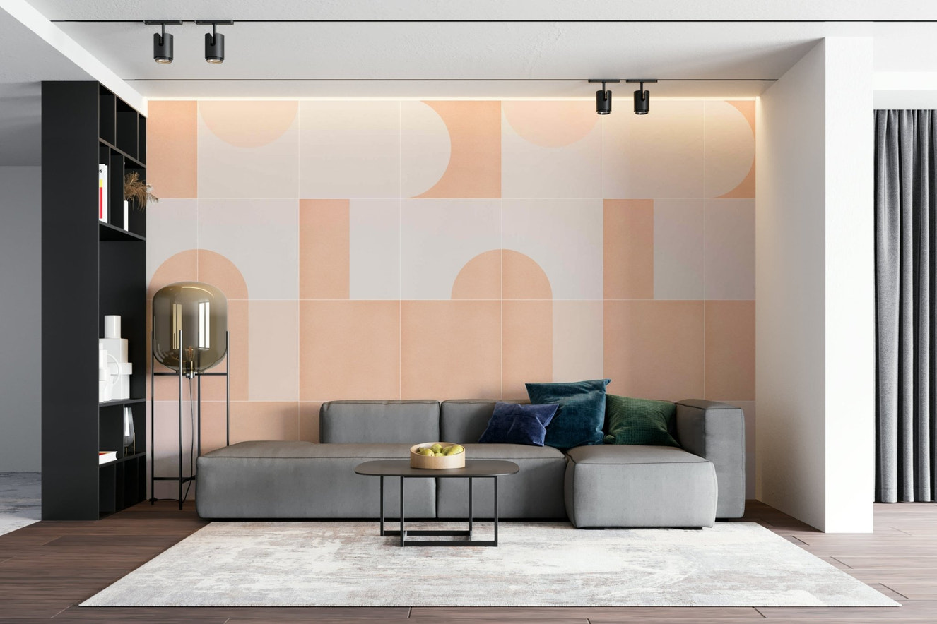 Bold geometric tile design in vibrant colors for wall mural

