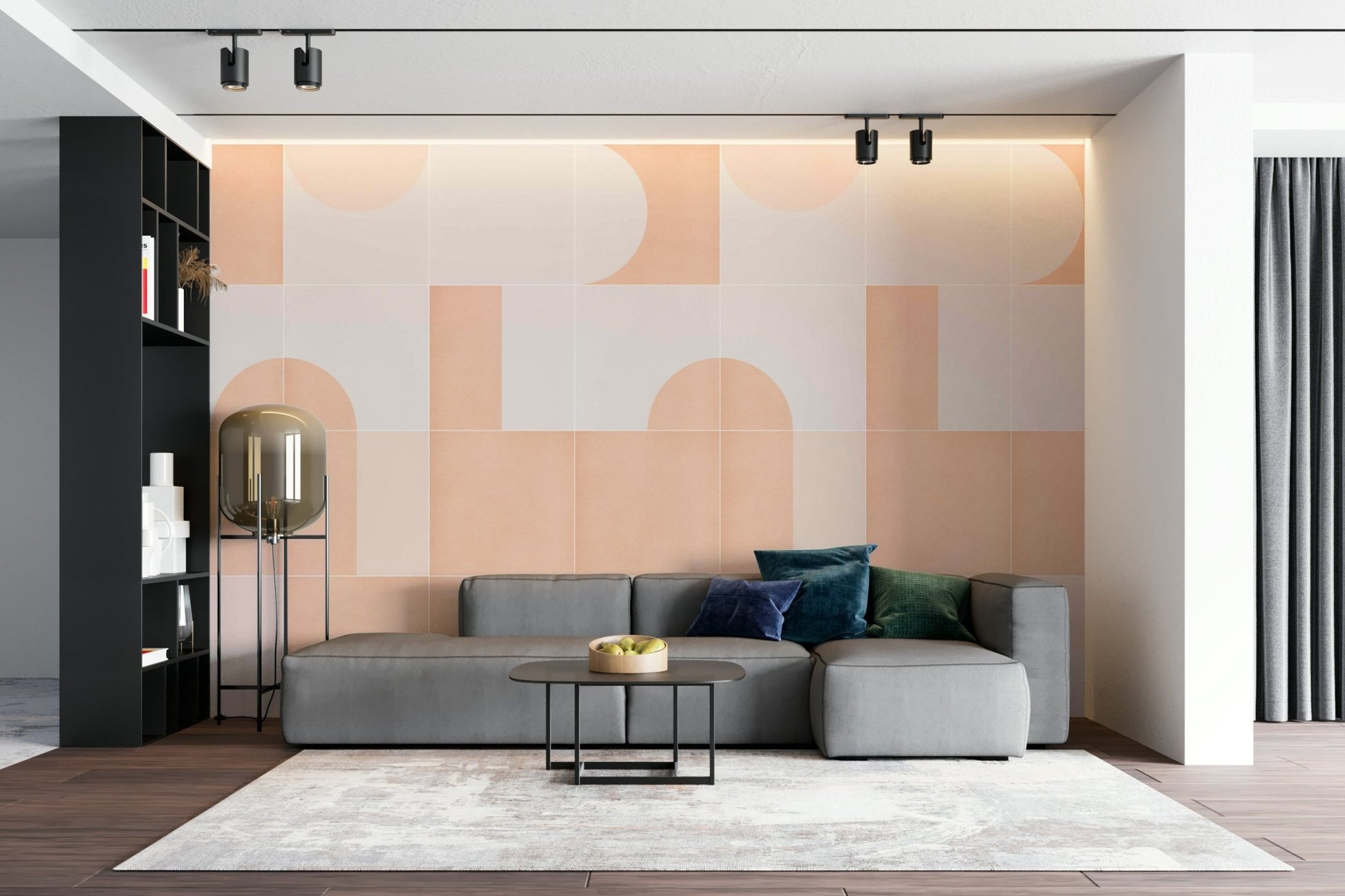 Bold geometric tile design in vibrant colors for wall mural

