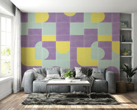 Beige and olive vintage tile mural

