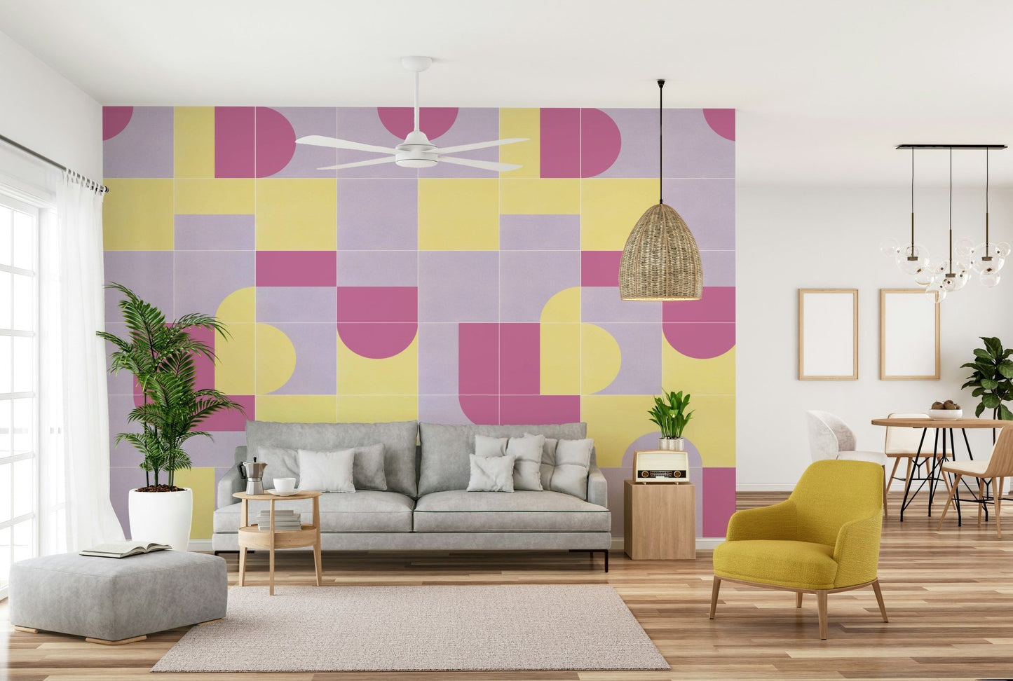 Beige and cream vintage tile mural

