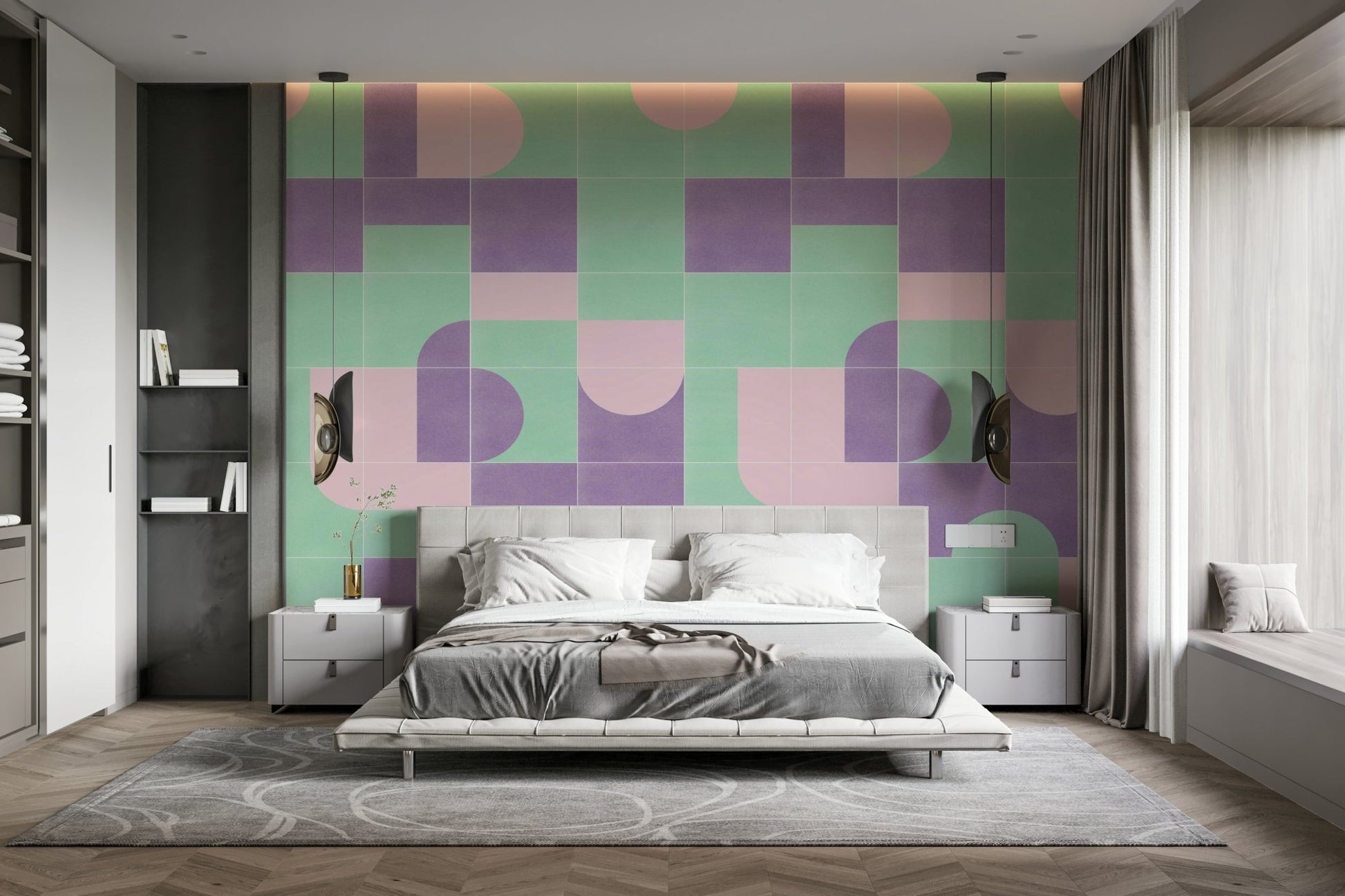 Soft floral and geometric tile wallpaper

