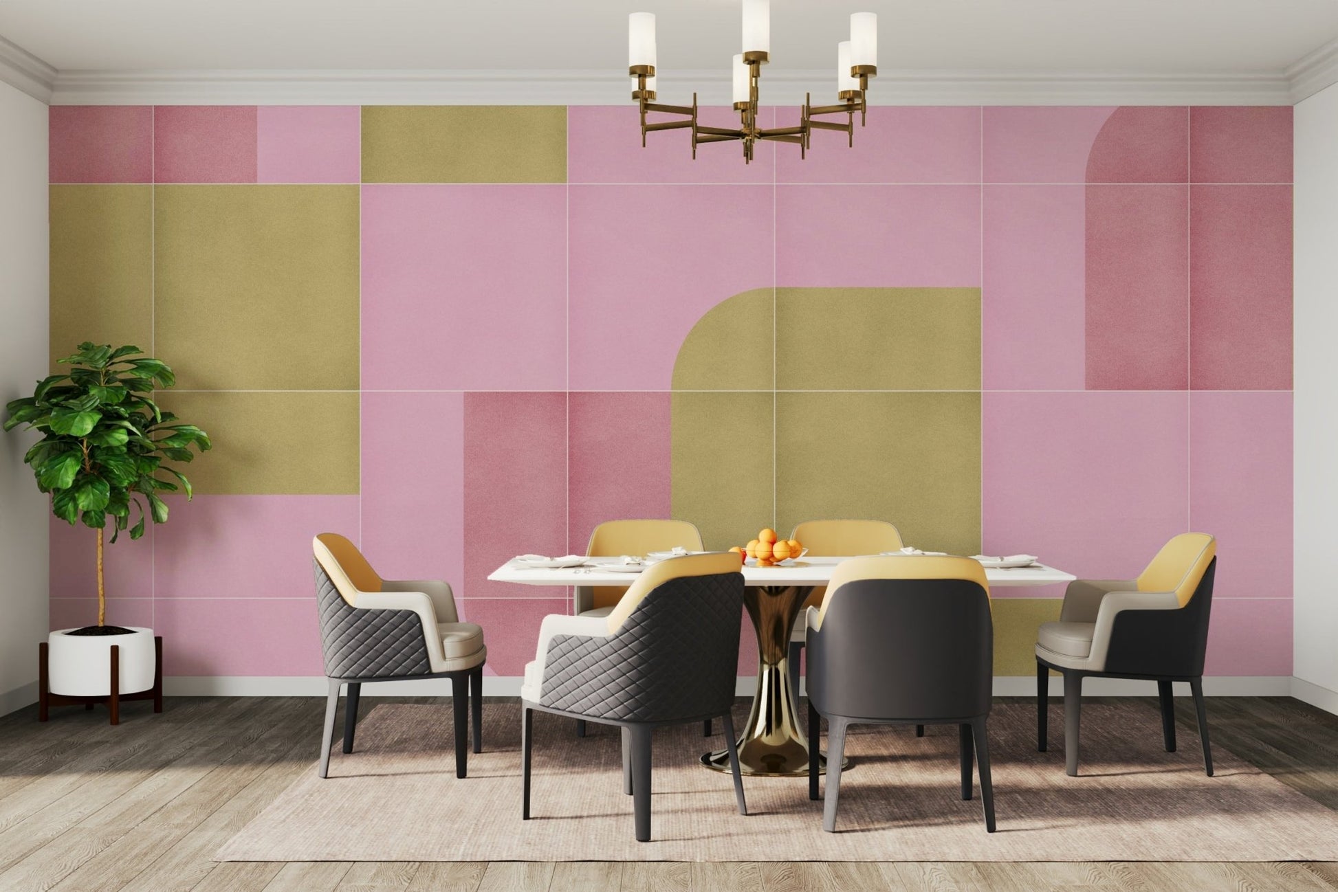 Wall mural with classic tile block print

