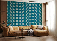 Retro Waves Teal teal gray wavy abstract mural.