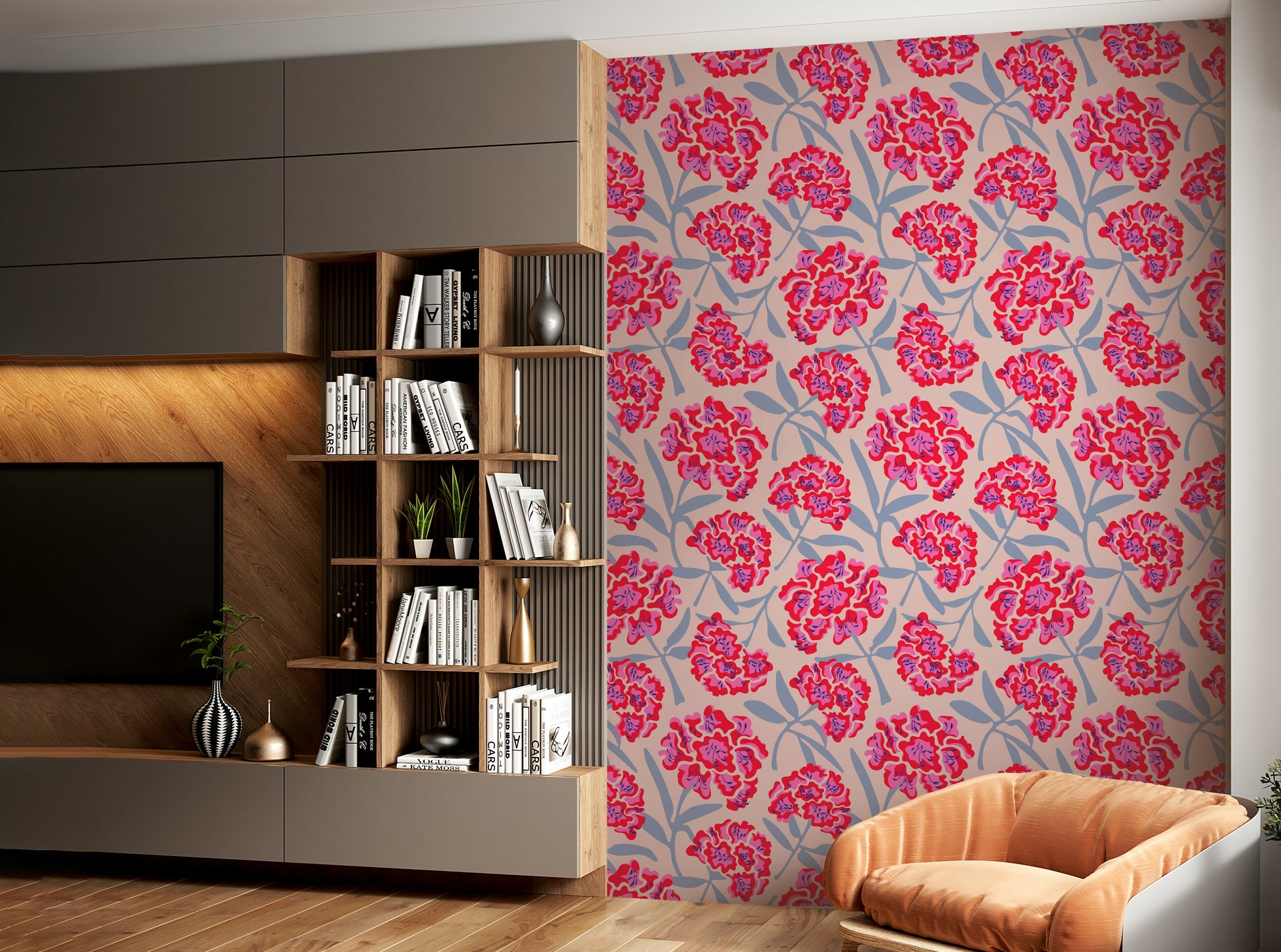 Bedroom colorful floral wallpaper

