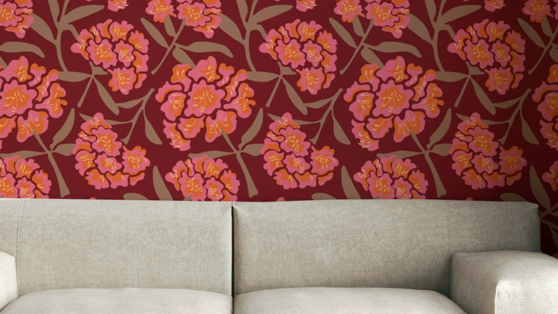 Rhododendrons retro floral wallpaper

