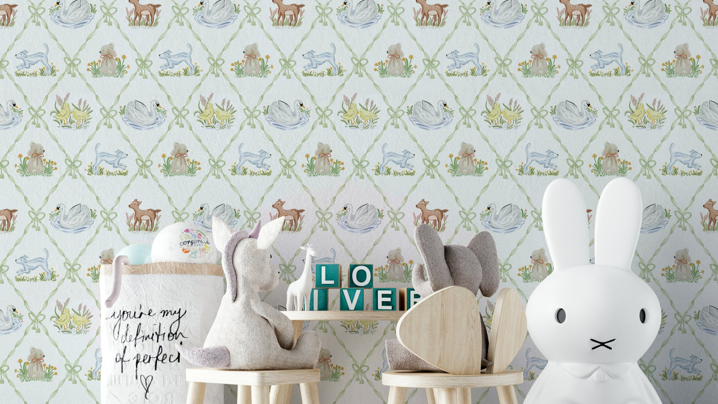 Ribbon & Bow Animal Paradise wallpaper with colorful animals

