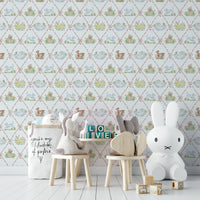 Cute ribbon and rhyme themed wallpaper for nursery decor

