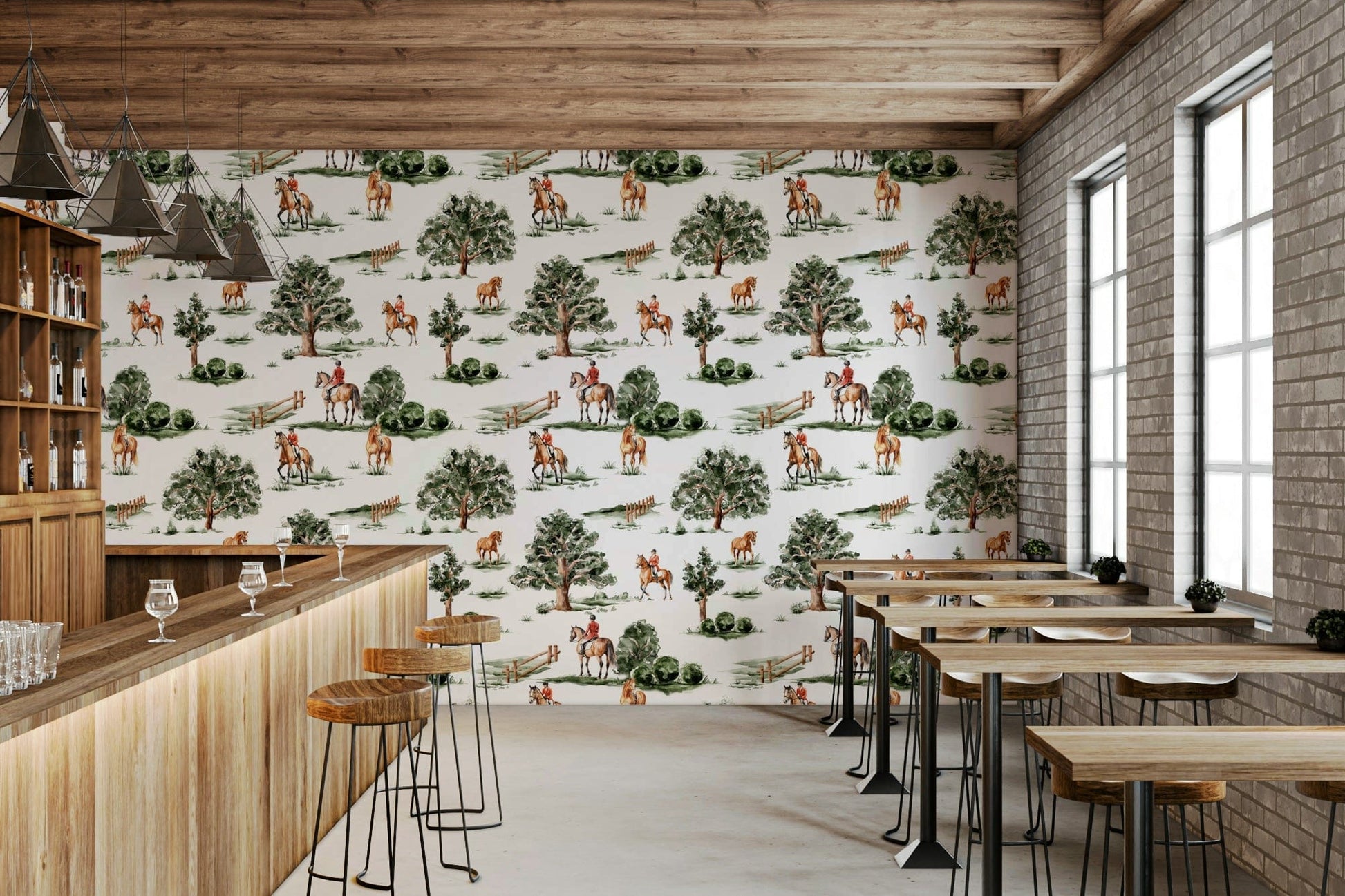 Riding in the Country horse fence pattern stylish mural.