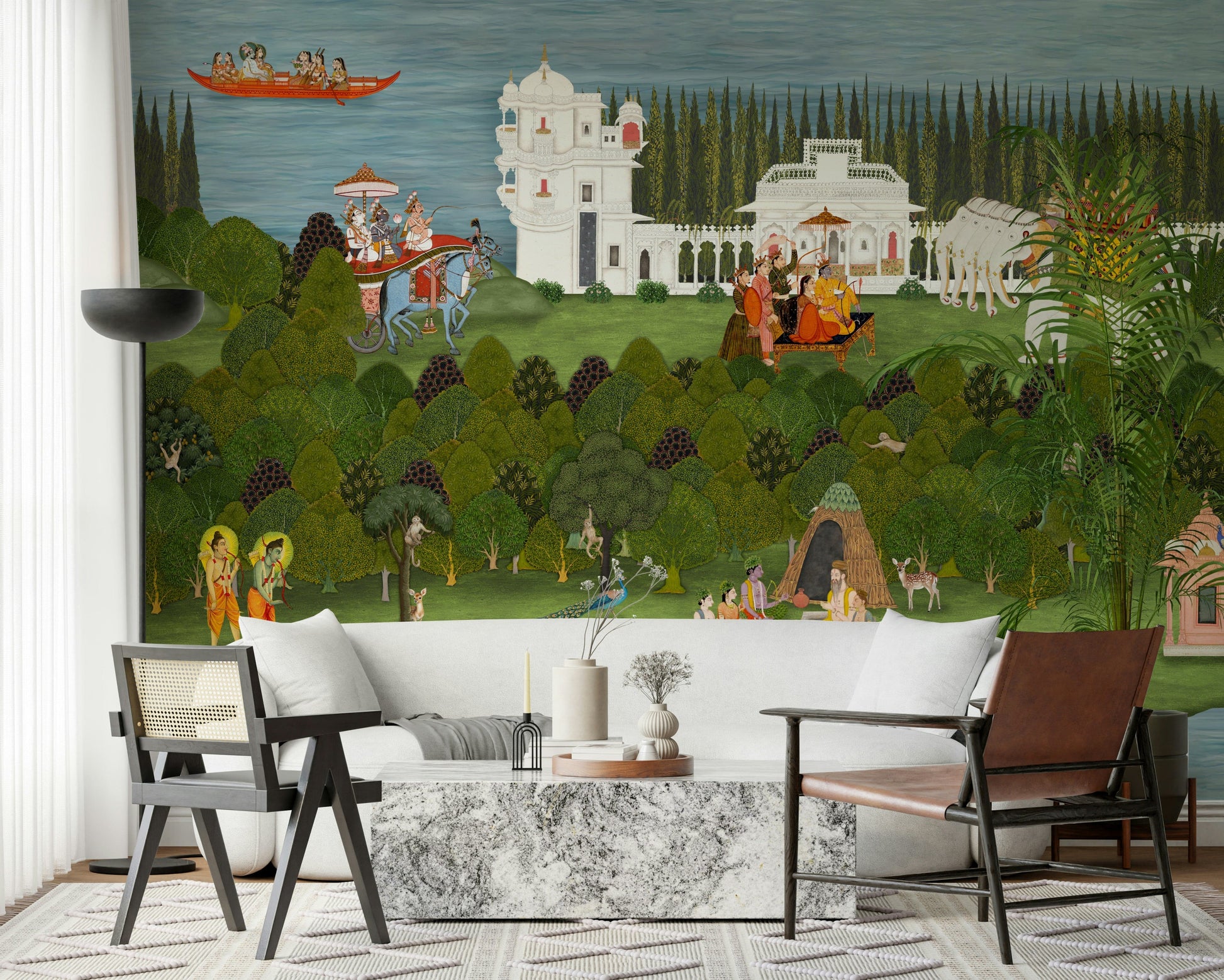 Indian heritage mural artwork with nature, wildlife, and rituals