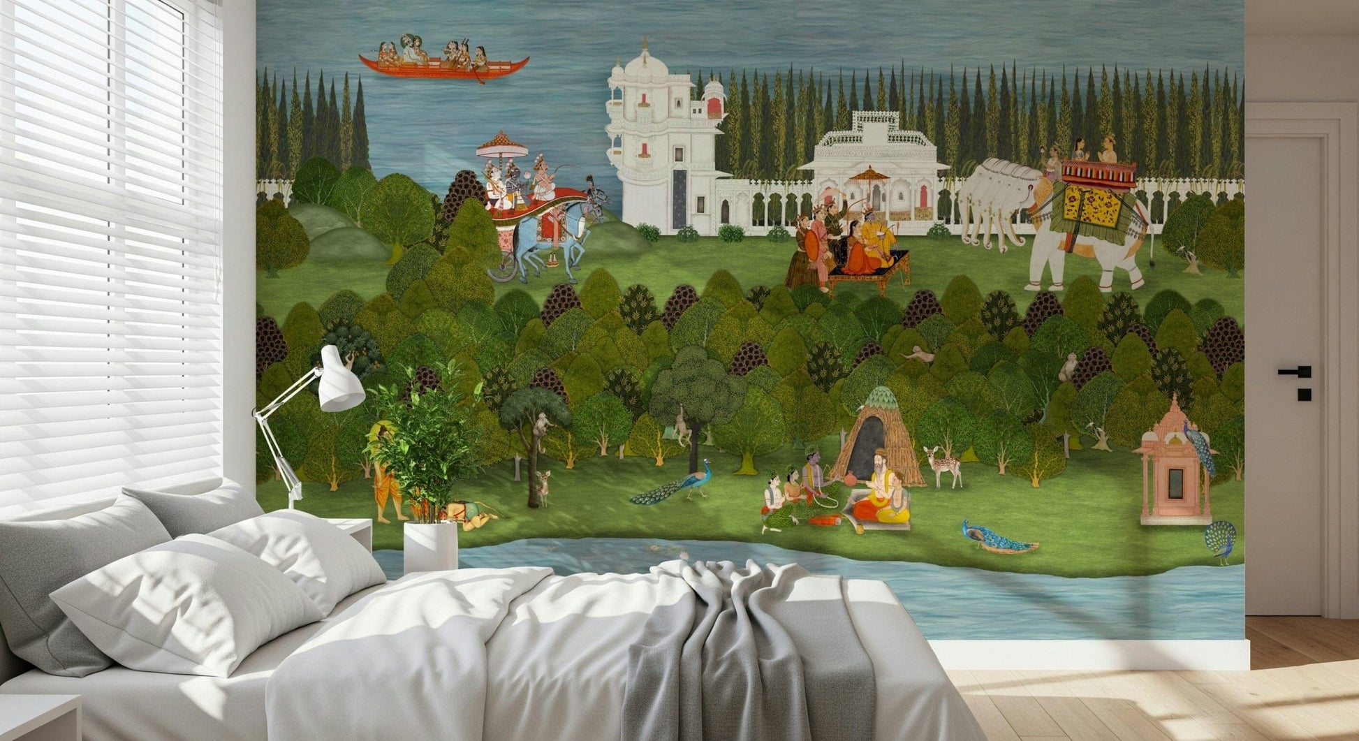 Detailed Indian wall mural inspired by Himalayan foothill landscapes