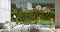 Detailed Indian wall mural inspired by Himalayan foothill landscapes