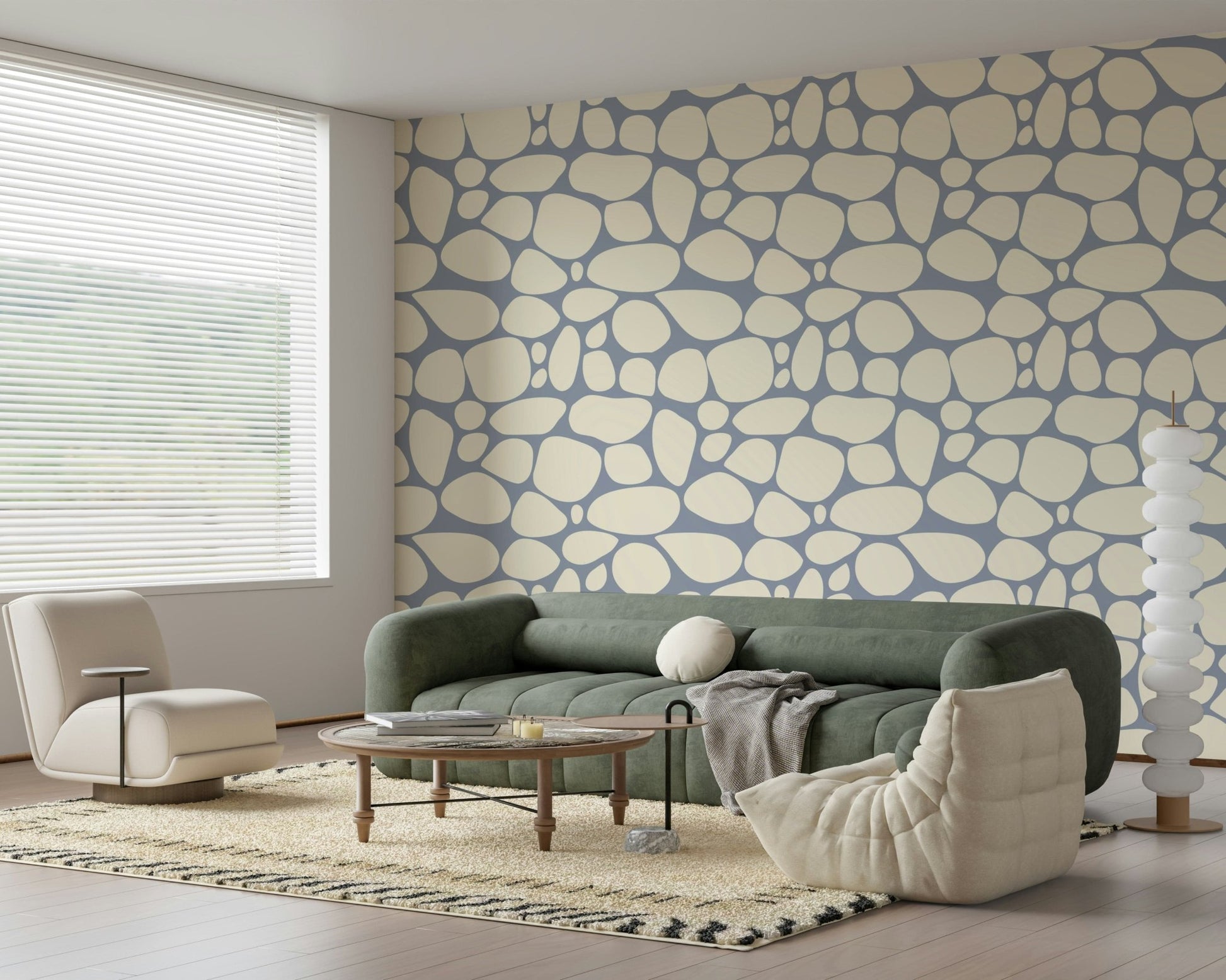 Organic pebble shape wallpaper in cream