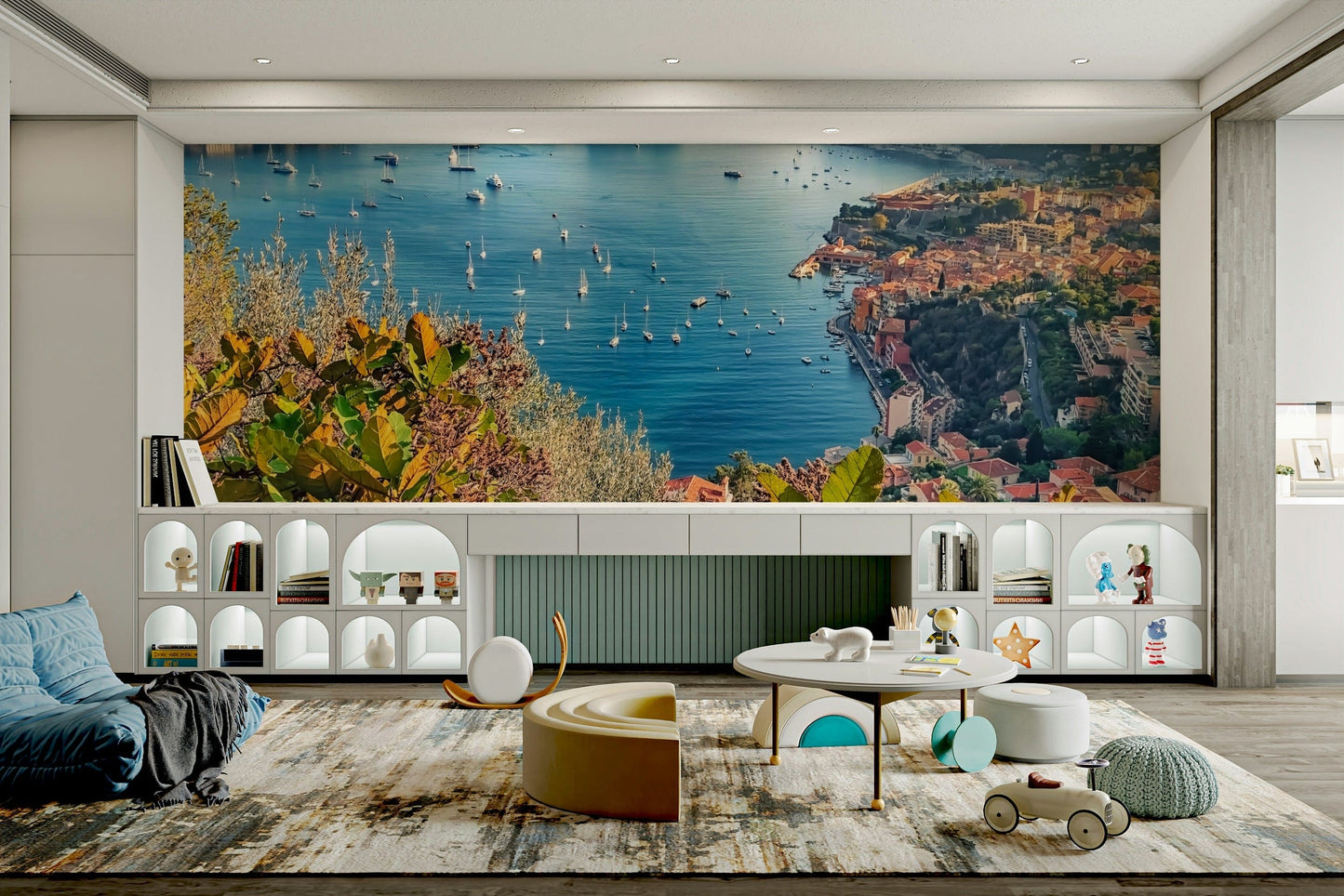 A serene Mediterranean view wall mural for your decor.

