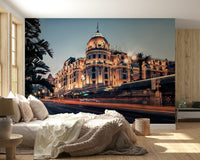 Azure Riviera mural in studio apartment, modern feature wall backdrop