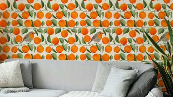 Robin bird sitting among apricots

