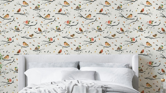 Robin red bird wallpaper on tree branches

