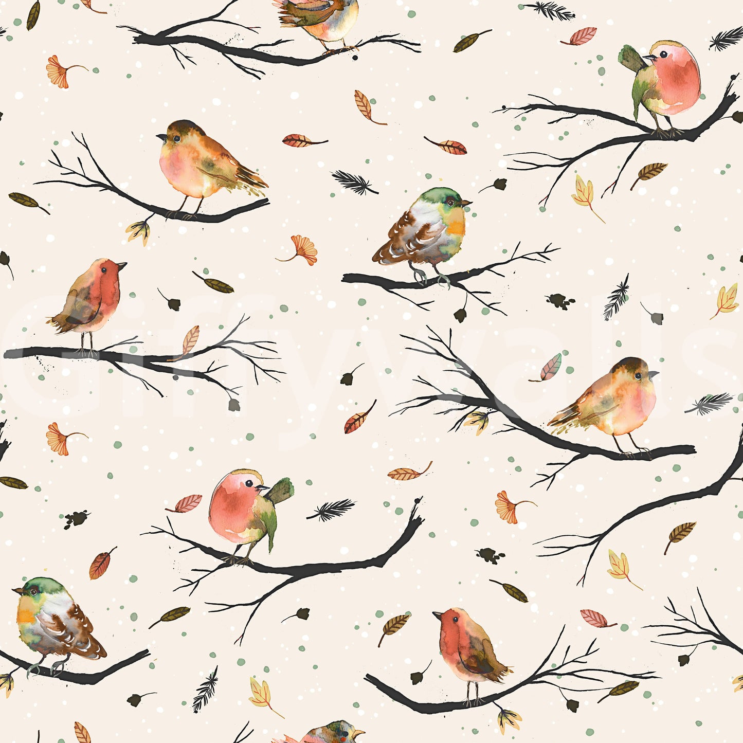 Birds Branches Robin Red Wallpaper⁠