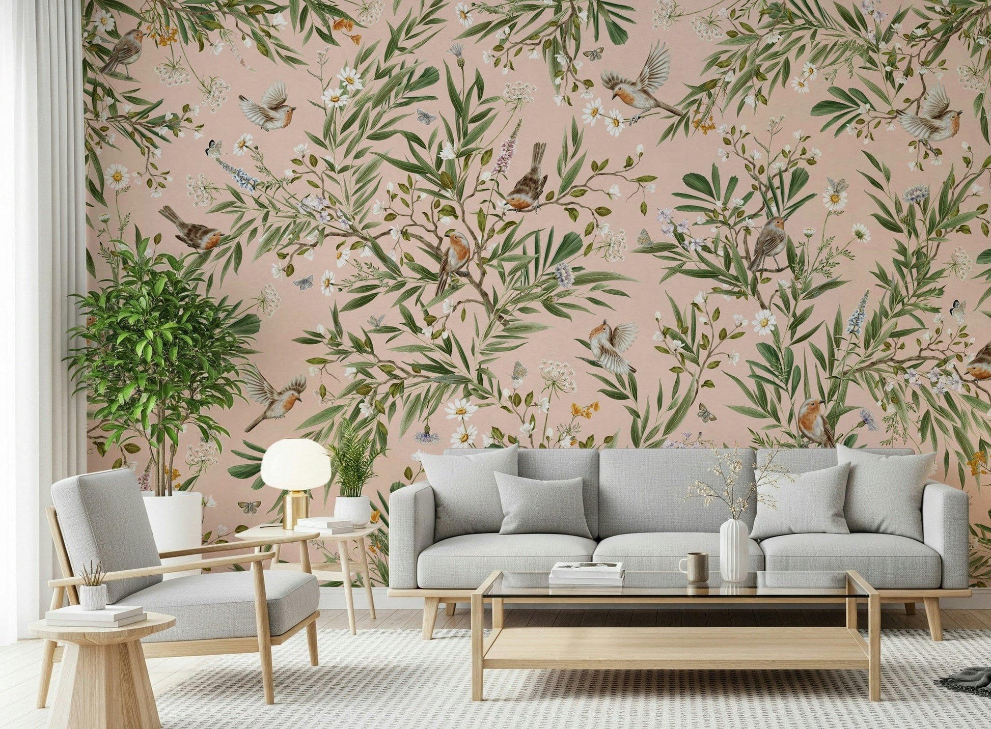 Modern wall decor mural with pastel flowers, ideal for an apartment dining nook