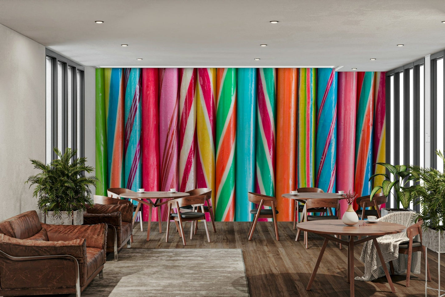 Rock sweets wall mural with rainbow colors and stripes

