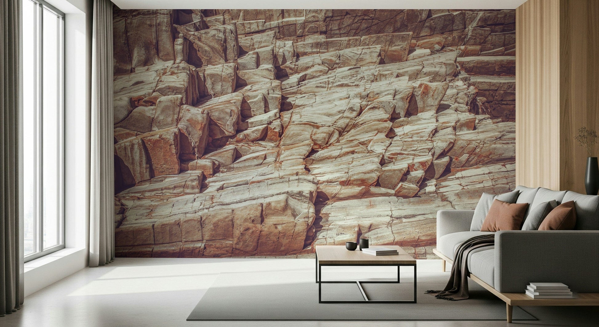 Detailed decorative mural showcasing rocky surfaces and stone textures