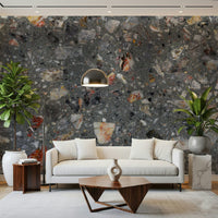 Speckled Rocky Grey aggregate wallpaper modern terrazzo design.