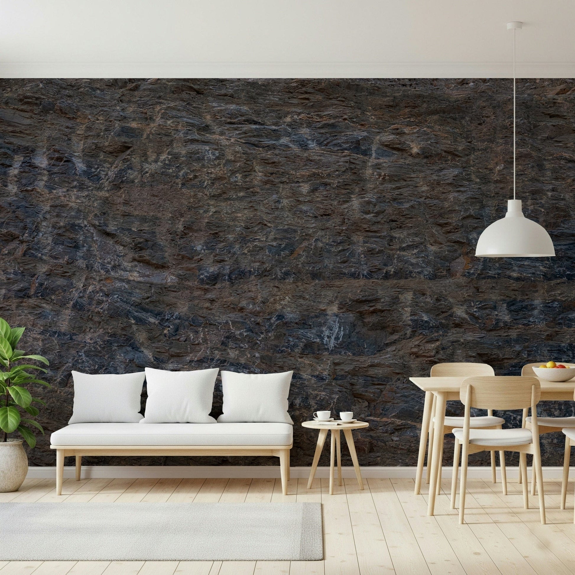Mountain rock texture wallpaper with layered stones and earthy tones for a rustic, natural look.