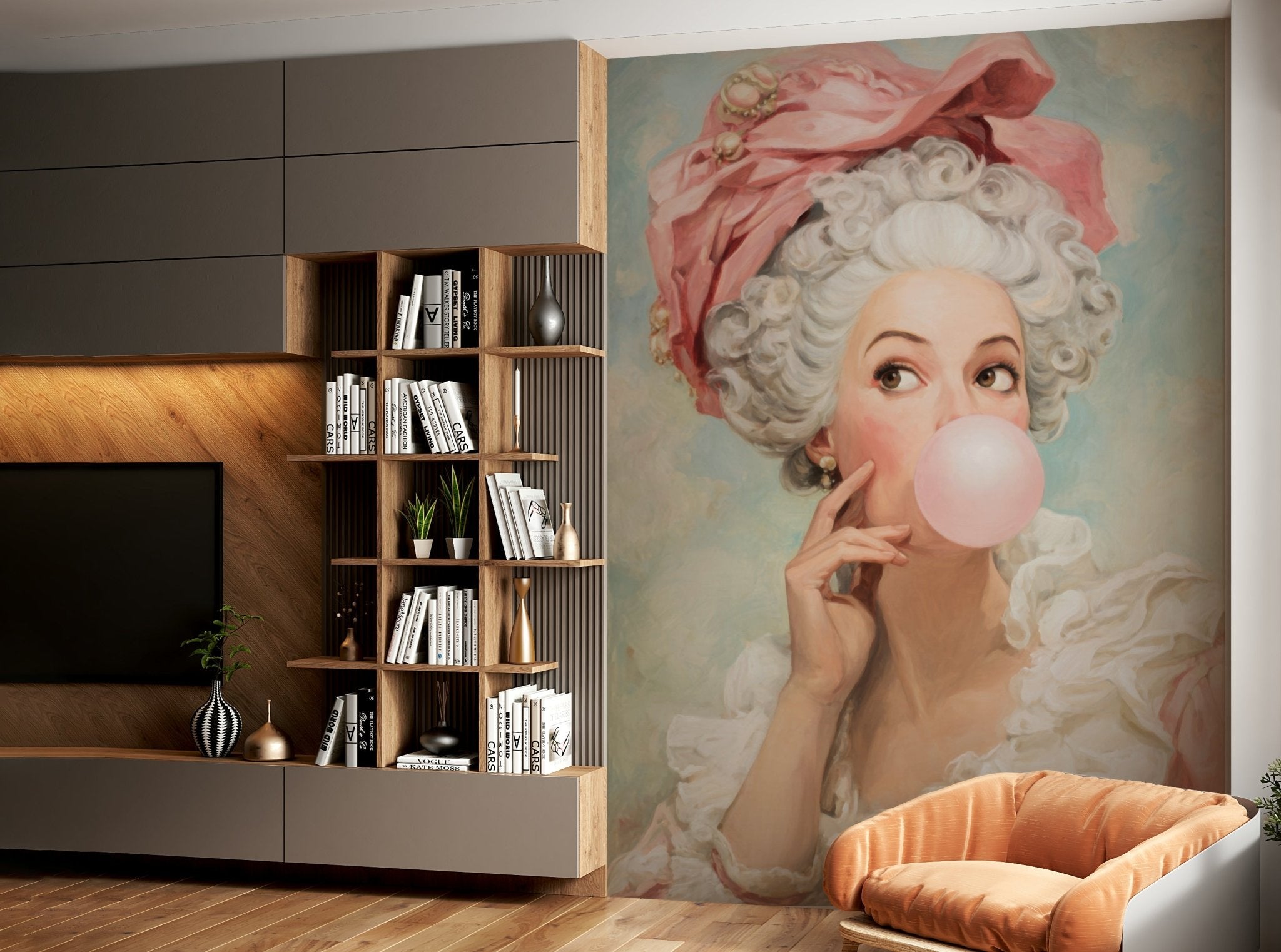 絵画 bubble gum Rococo Lady with Bubble Gum Mural Wallpaper