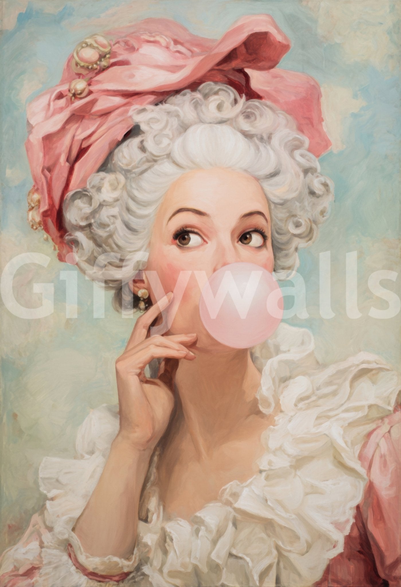 Rococo Lady with Bubble Gum Mural Wallpaper