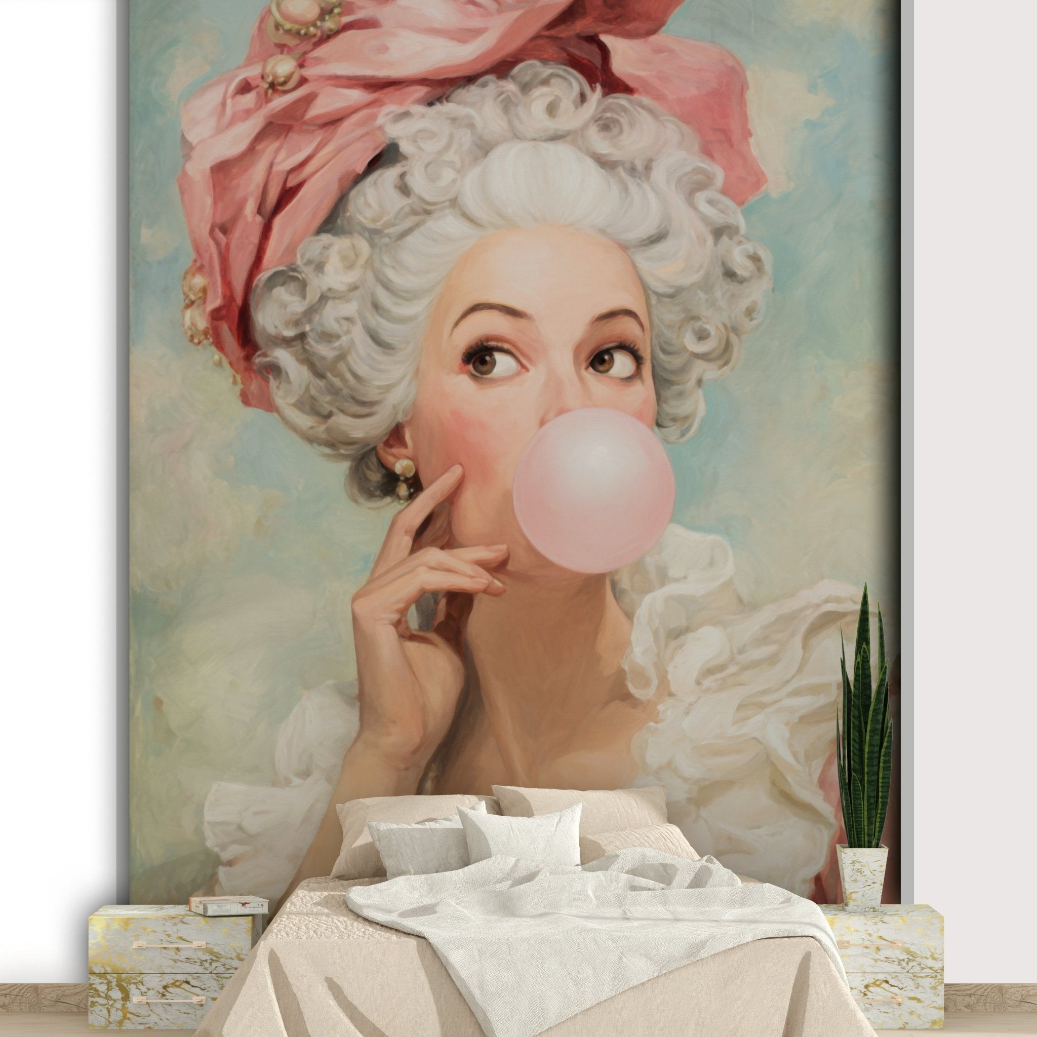 Rococo Lady with Bubble Gum Mural Wallpaper