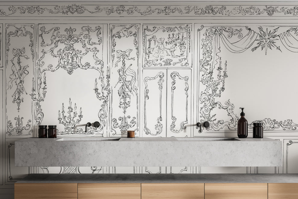 Rococo Ornate Wall Panel Design Wallpaper | Luxury Décor