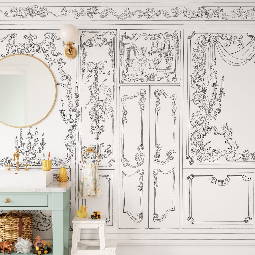 Rococo Ornate Wall Panel Design Wallpaper | Luxury Décor