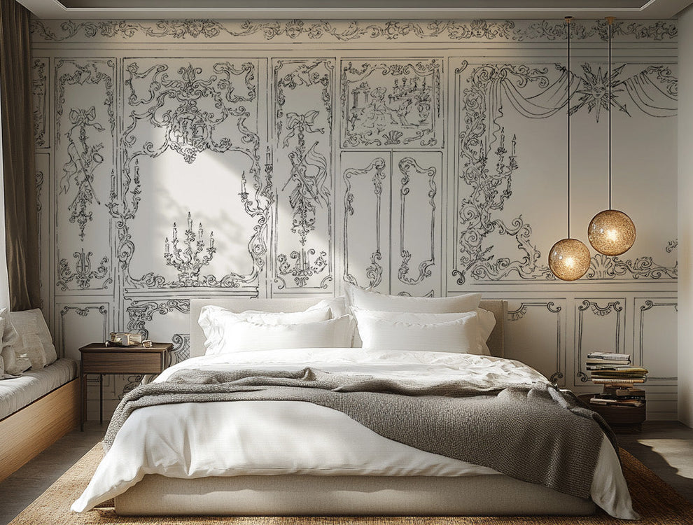 Wall Red Rococo Rococo Ornate Wall Panel Design Wallpaper | Luxury Décor
