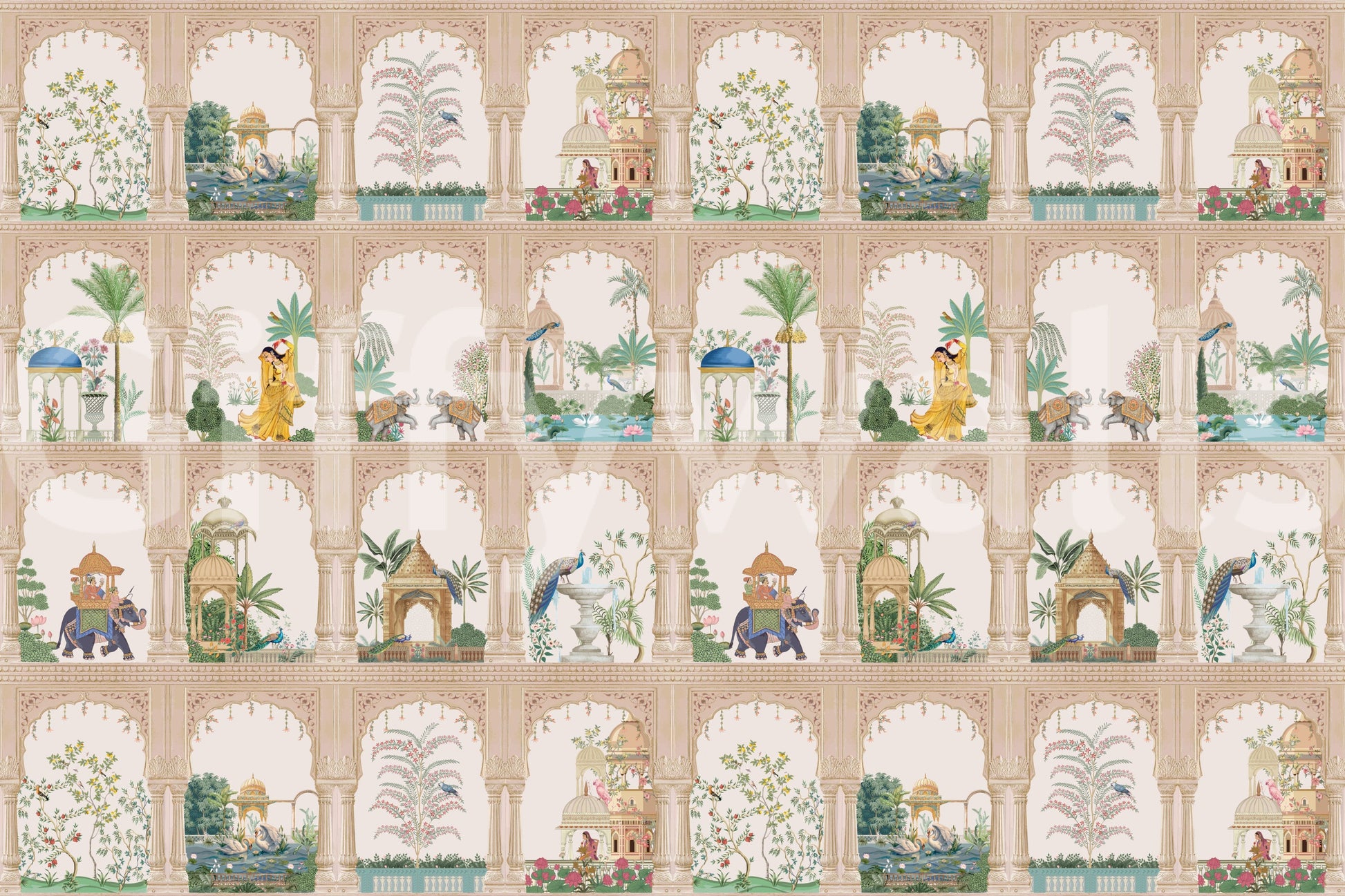 Traditional archway wall mural for a refined master bedroom home décor project.