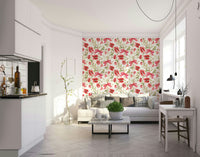 Romantic Preppy Poppy Wallpaper with red poppies and pink bows.

