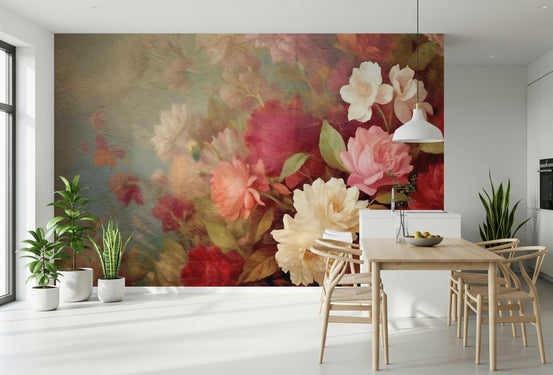 A contemplative floral pattern wallpaper mural for a feature wall.


