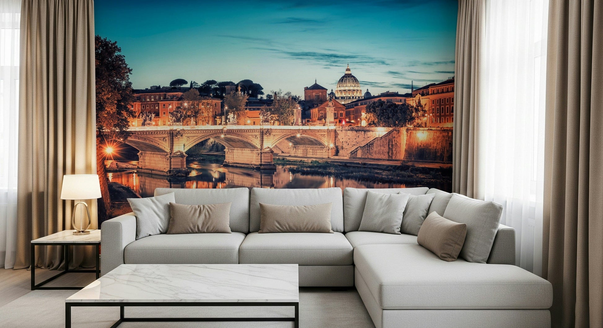 Nightfall Tiber architecture Rome Reflections wall mural.