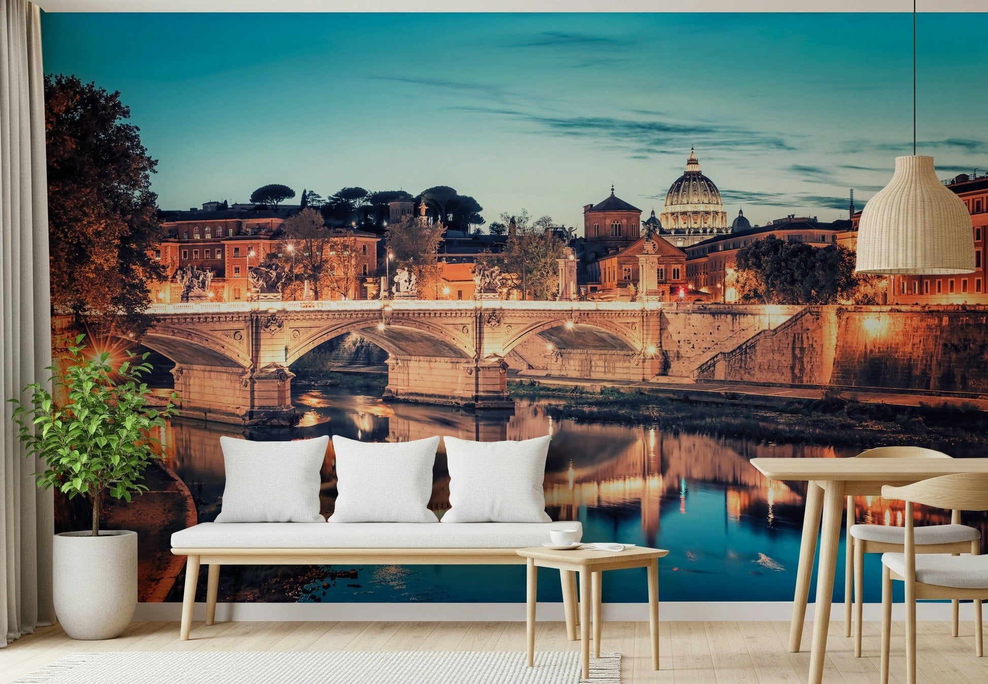 Historic bridge lights Rome Reflections decorative wall mural.