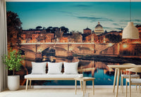 Historic bridge lights Rome Reflections decorative wall mural.