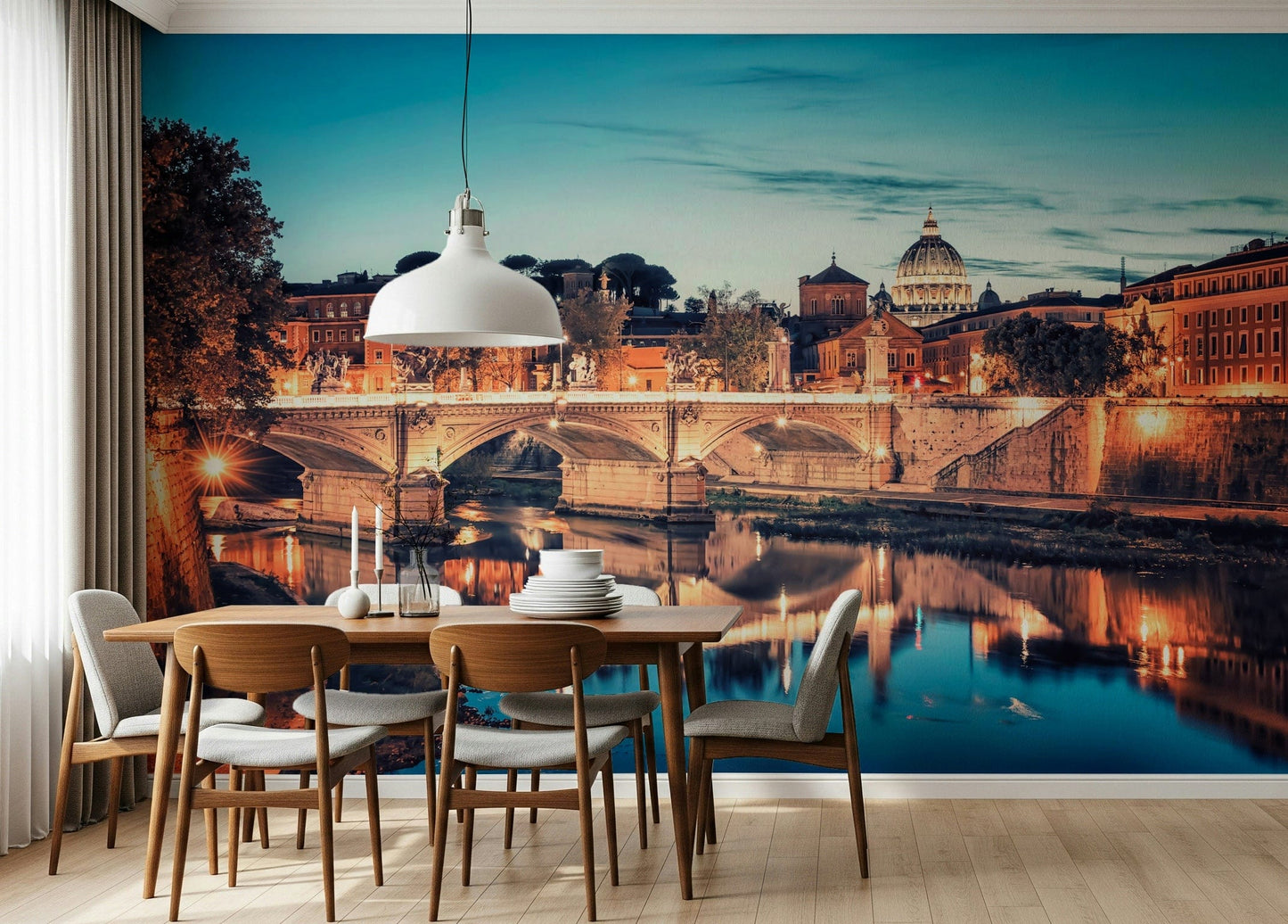 Dusk cityscape horizon Rome Reflections wallpaper for walls.